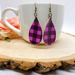 Purple Plaid Teardrop Earrings